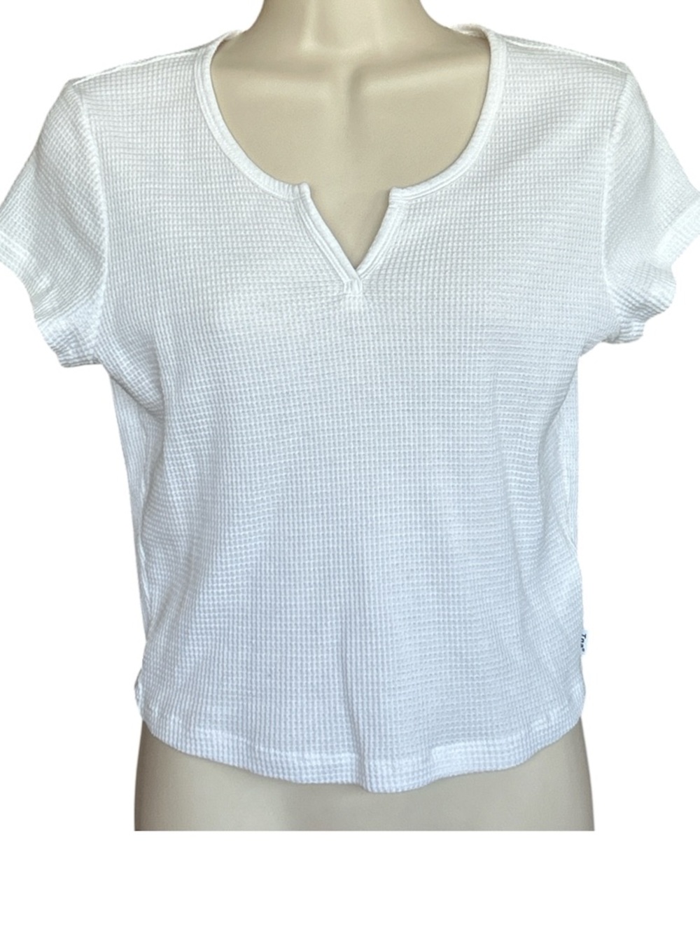 TNA White Waffle Knit Short-Sleeve Top with Notch Neck